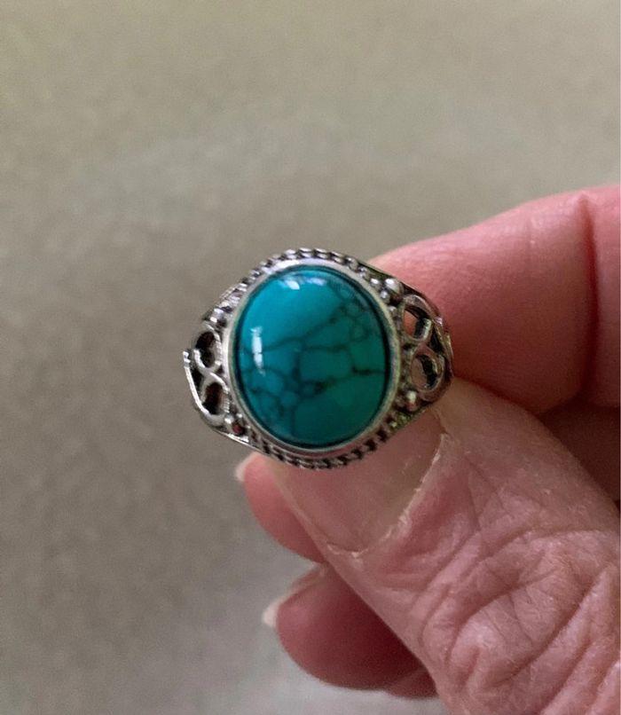 Bague vintage argentée bleue turquoise taille 52/53 - photo numéro 1