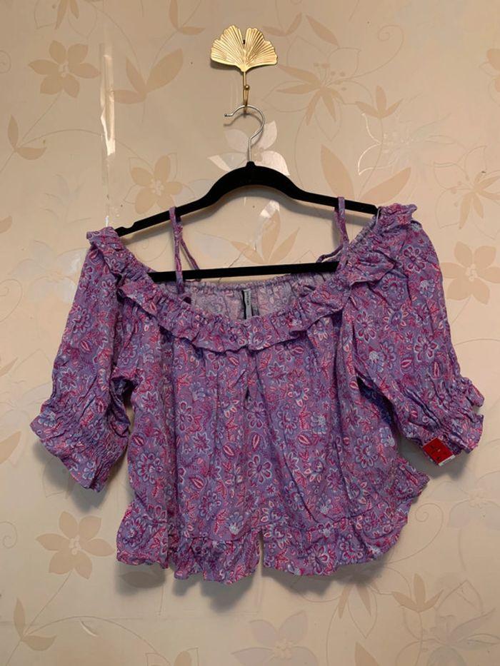 Blouse lilas motifs fleuris - photo numéro 2