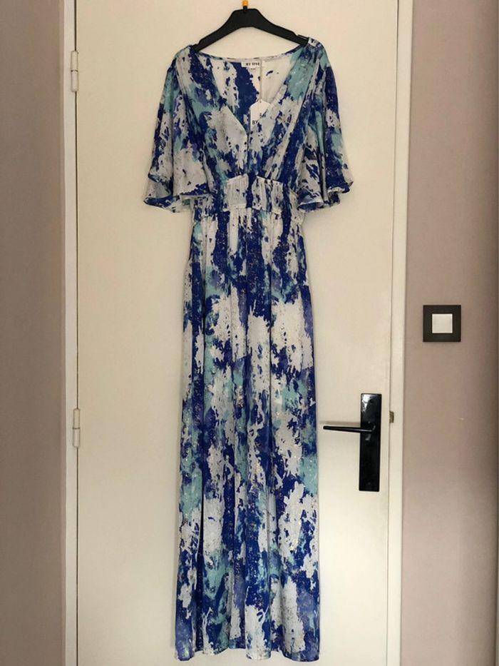 Robe longue bleu motifs dorés - photo numéro 5