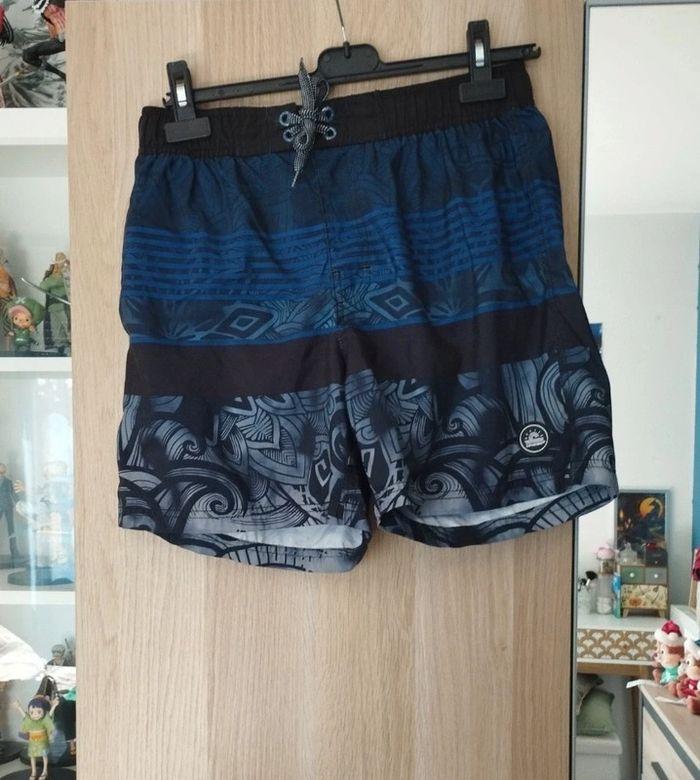 Short de bain bleu, noir et blanc longboard - Taille M