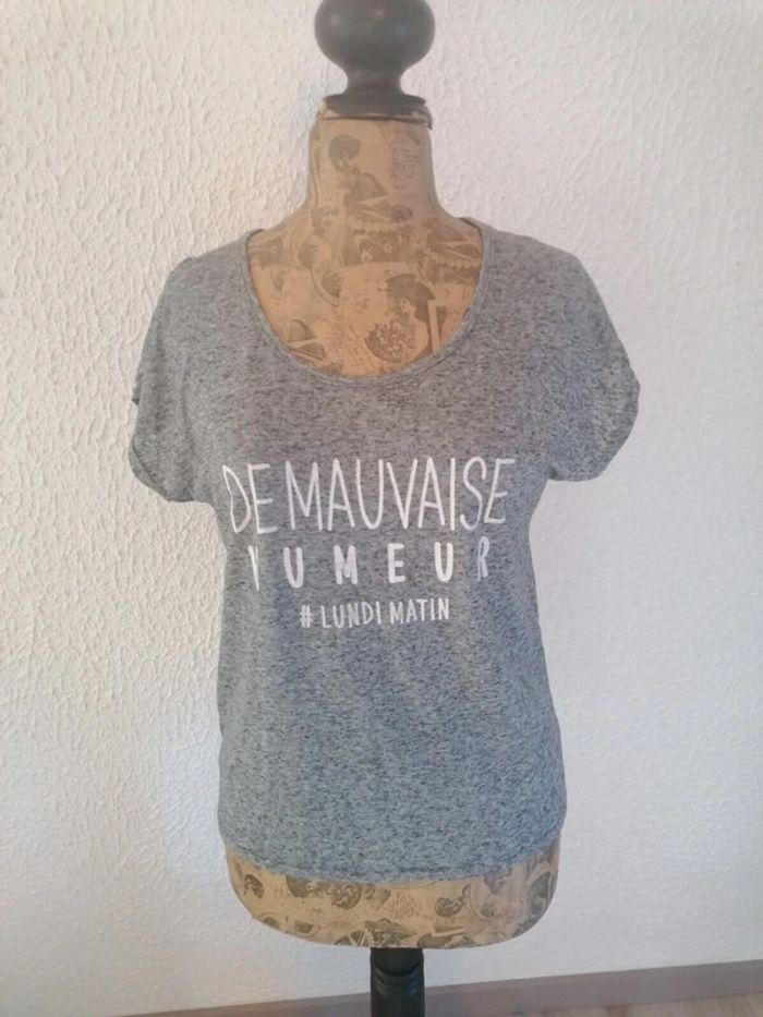 T-shirt, gris, dentelle, mauvaise humeur, Miss Liberto, M - photo numéro 1