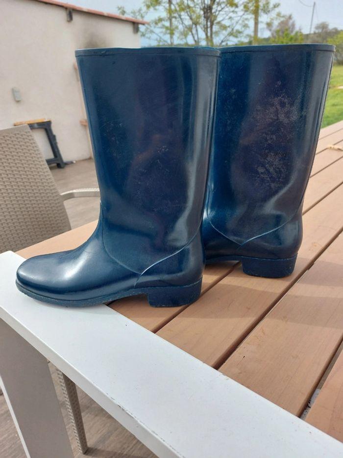 Botte de pluie caoutchouc  bleu vintage - photo numéro 3