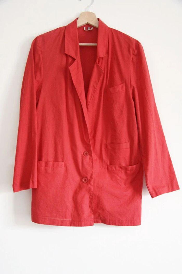 Vintage très belle veste longue / boyfriend rouge en 100% coton - photo numéro 1