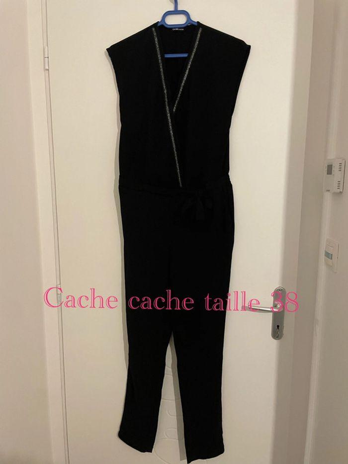 Combinaison pantalon sans manche noir liseret argenté col taille élastique cache cache taille 38 - photo numéro 1