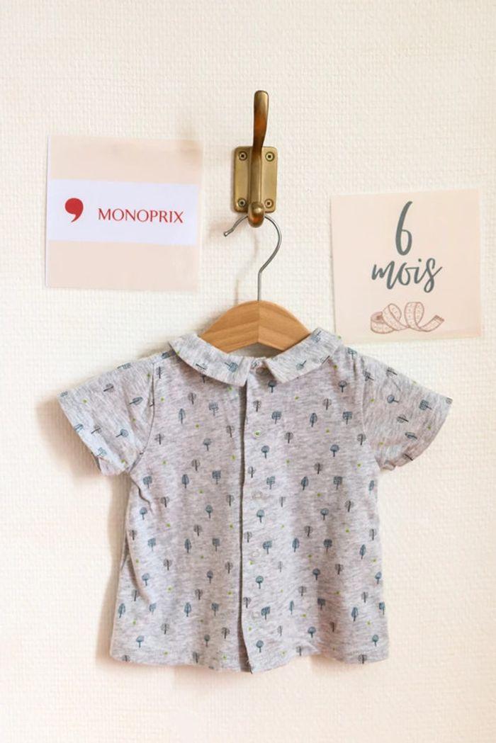 Polo gris motif arbres, Bout'chou, 6 mois - photo numéro 3