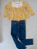 Ensemble jean skinny+ blouse liberty jaune 4 ans