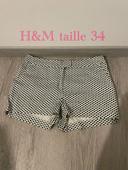 Short habillé taille basse blanc à motifs noir losange H&M taille 34