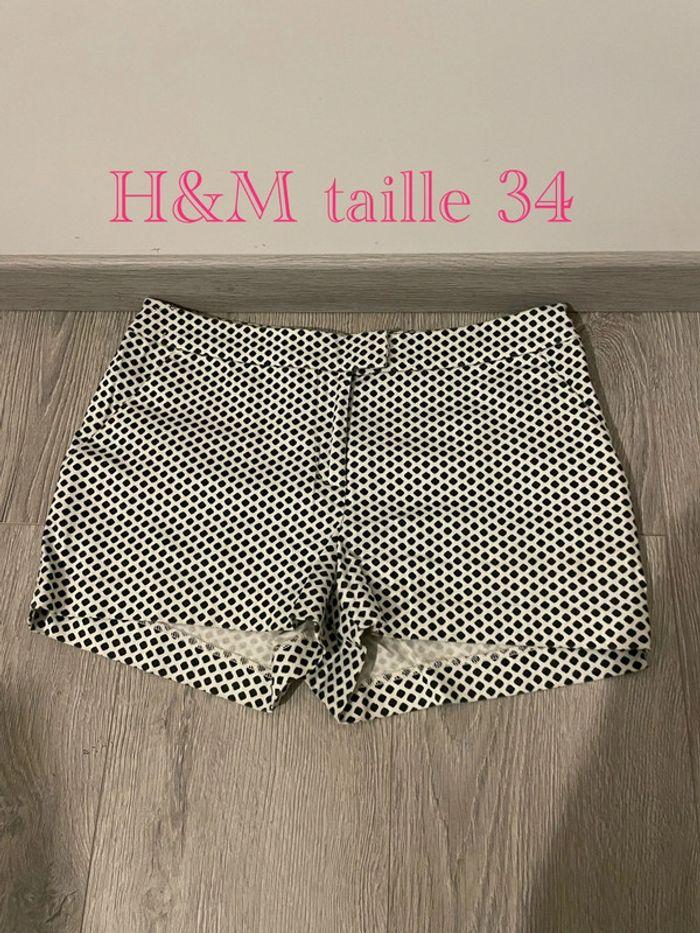 Short habillé taille basse blanc à motifs noir losange H&M taille 34 - photo numéro 1