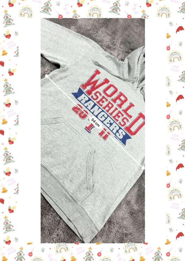 👕 Sweat à capuche University Rare Vintage y2k 90s 2000s World Series Rangers 2011 Gris Taille S 👕 - photo numéro 4