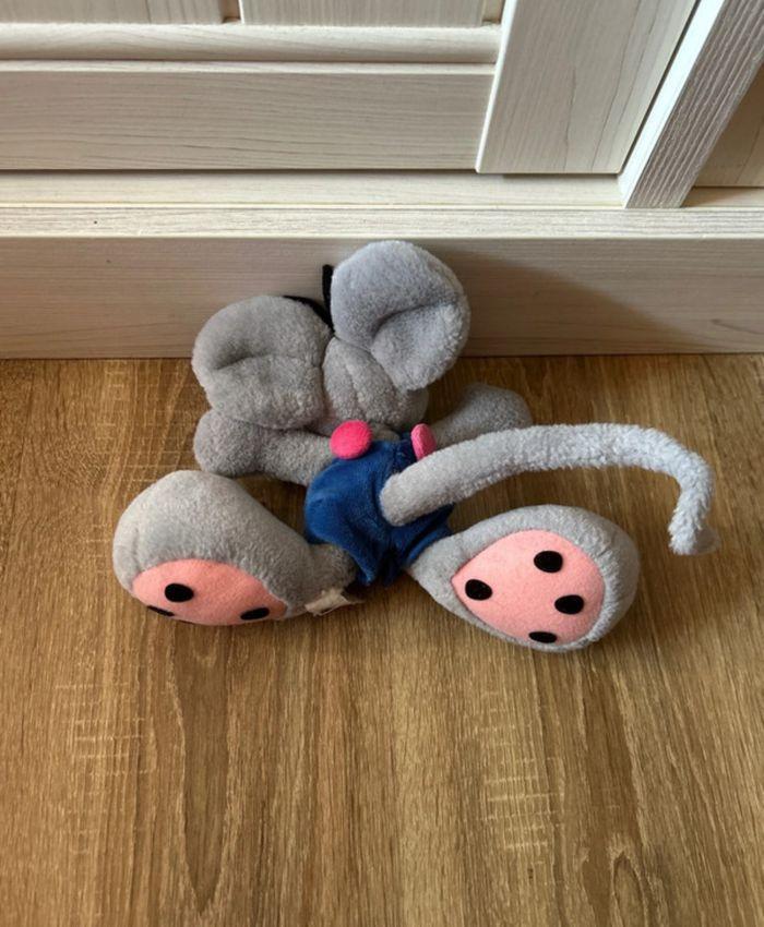 Peluche/Plush Diddl avec salopette bleu et boutons rose, très bon état/good condition - photo numéro 3