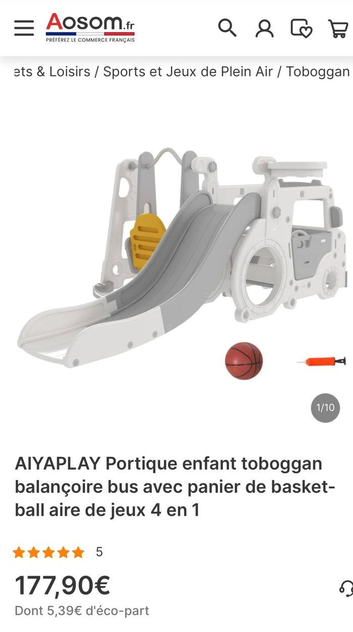 AIYAPLAY Portique toboggan balançoire bus avec panier de basket 4 en 1 - photo numéro 6