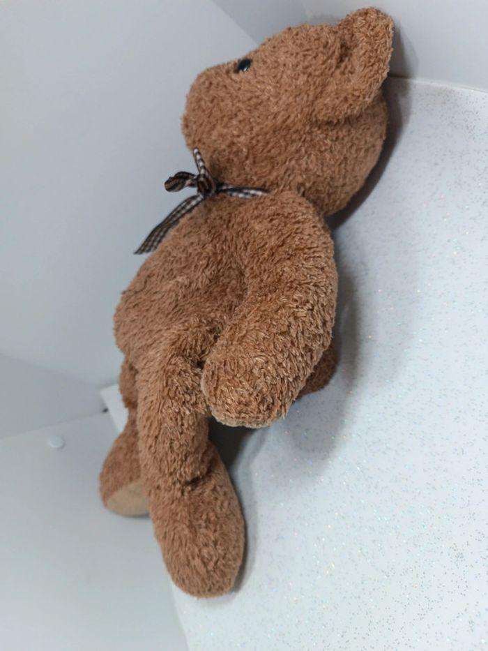 Nounours ours Teddy Bear peluche plush doudou caramel brun Brown marron bouclette nœud rayure - photo numéro 8