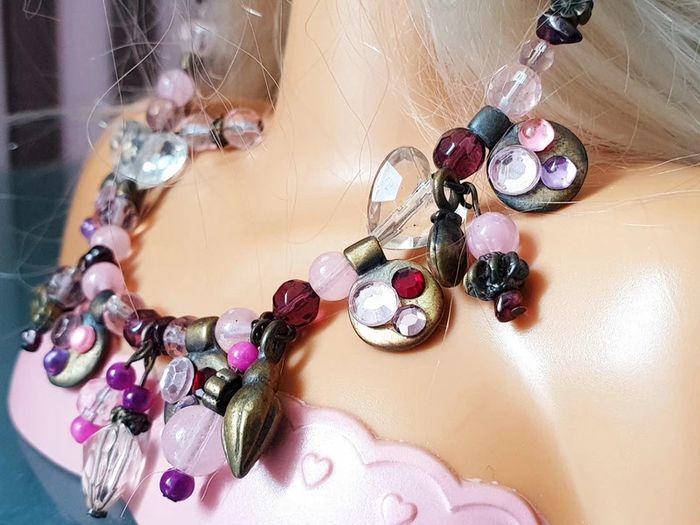 Collier style vintage perles roses strass faux diamants coeur - photo numéro 7