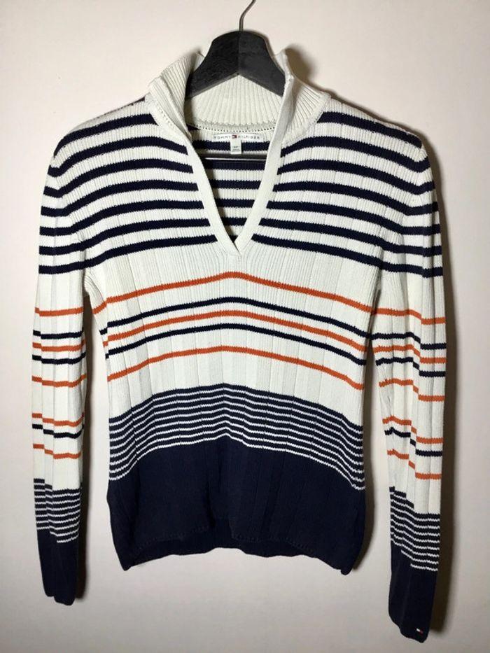 Pull pour femme col en v Tommy Hilfiger rayures horizontales taille S 068 - photo numéro 1