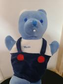 Doudou Ours Marionnette Bleu et Blanc Musti Mustela