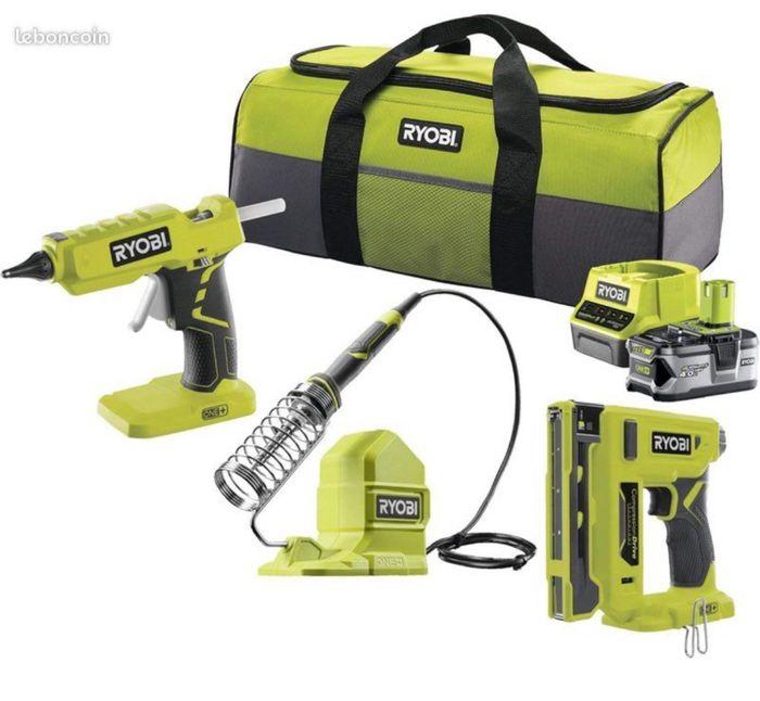 Kit Ryobi pistolet à colle fer à souder agrafeuse sans fil chargeur batterie - photo numéro 1