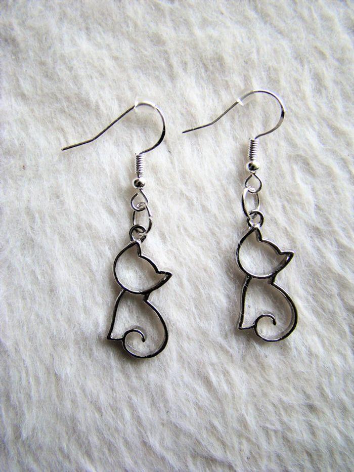 boucles oreilles percées chaton cr argent 925 véritable - photo numéro 3