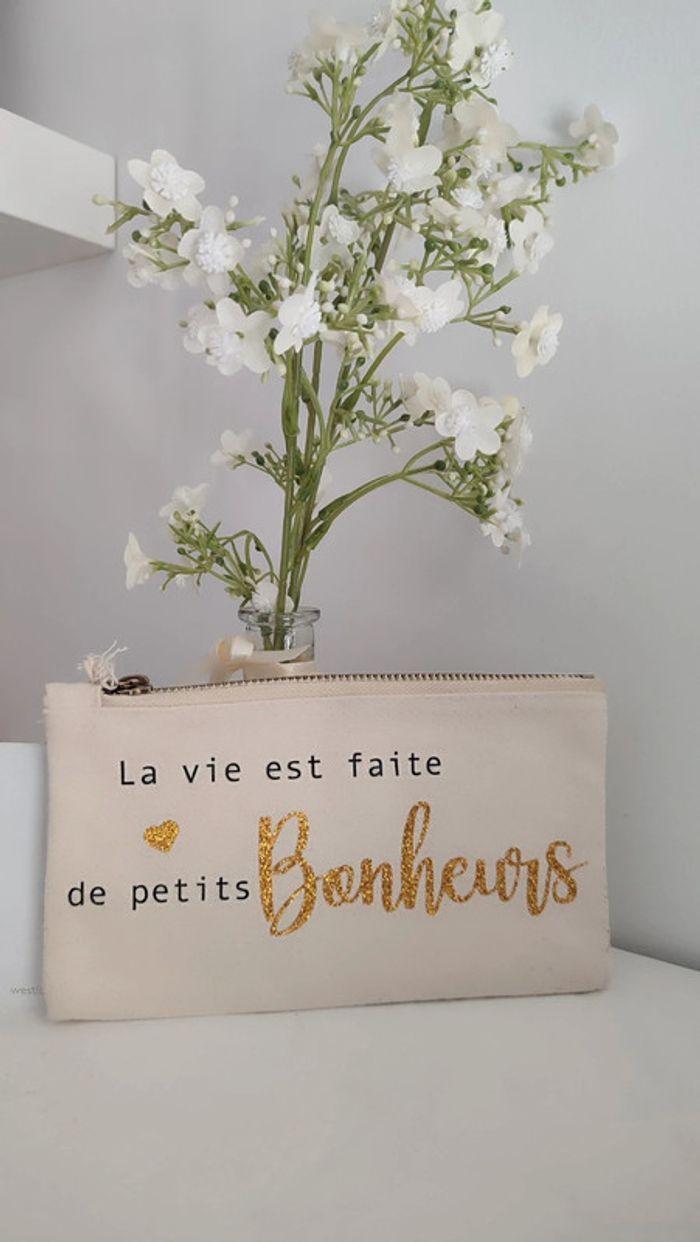 Pochette trousse coton épais La vie est faite de petits bonheur - photo numéro 1