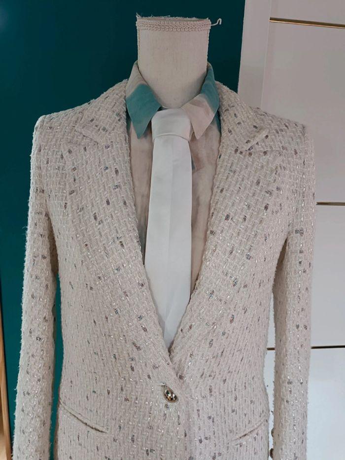 Veste mi longue tweed blanc effet mauve Madison t S - photo numéro 8