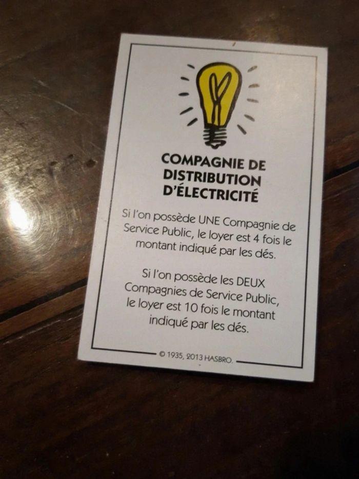 1 carte monopoly compagnie de distribution d électricité - photo numéro 1