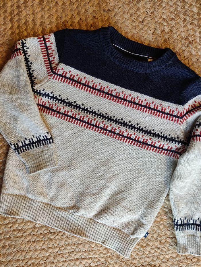 Pull type tricot marine gris chiné Okaïdi 4 ans épais hiver - photo numéro 5