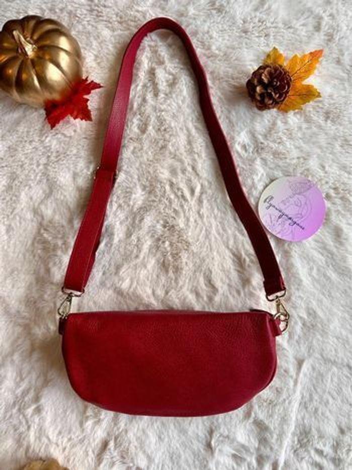 Sac Banane en cuir grainé 2 zips rouge 27x18 - photo numéro 5