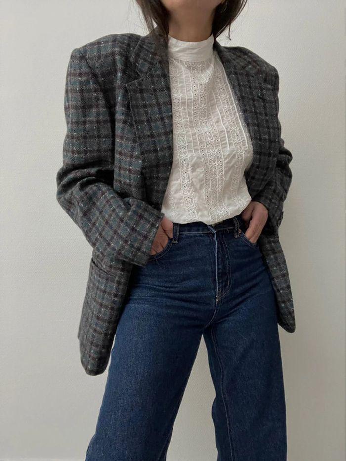 Oversized blazer effet carreaux 100% laine - photo numéro 2