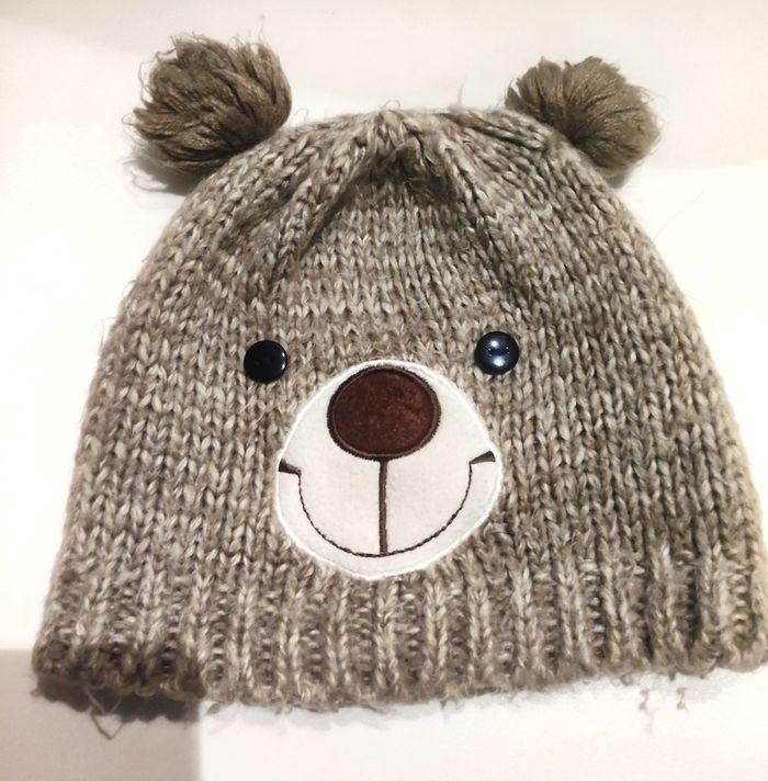 Bonnet ourson beige tricot - photo numéro 1