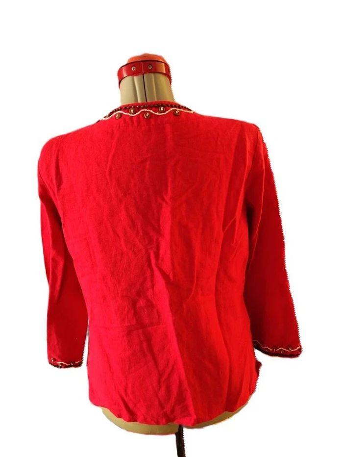 Tunique rouge imprimée perles broderies Taille 44 Bohème Derhy René - photo numéro 3