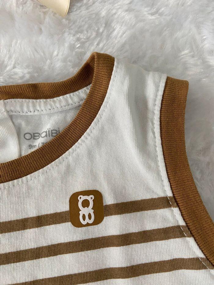 T Shirt sans manches marcel Obaibi beige ocre camel 9 mois 71 cm neuf - photo numéro 4