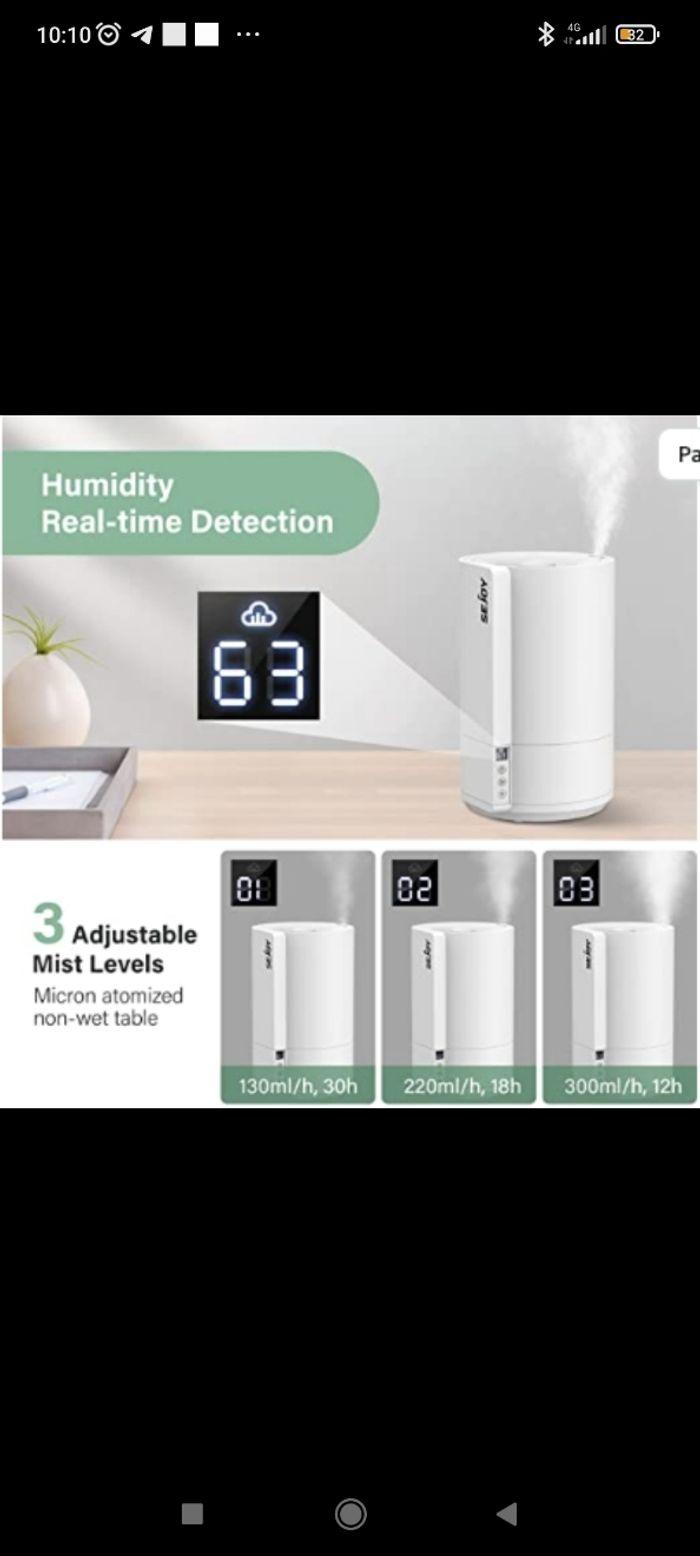 Ultrasonique Humidificateur d'air Silencieux intelligent NEUF - photo numéro 2