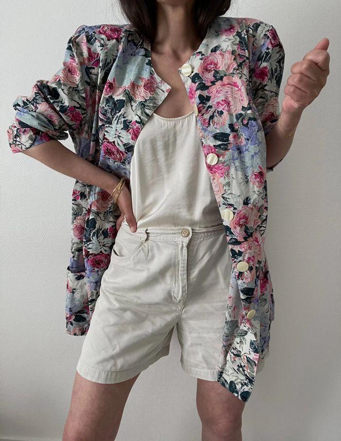 Oversized blazer long motif florale 100% coton - photo numéro 1