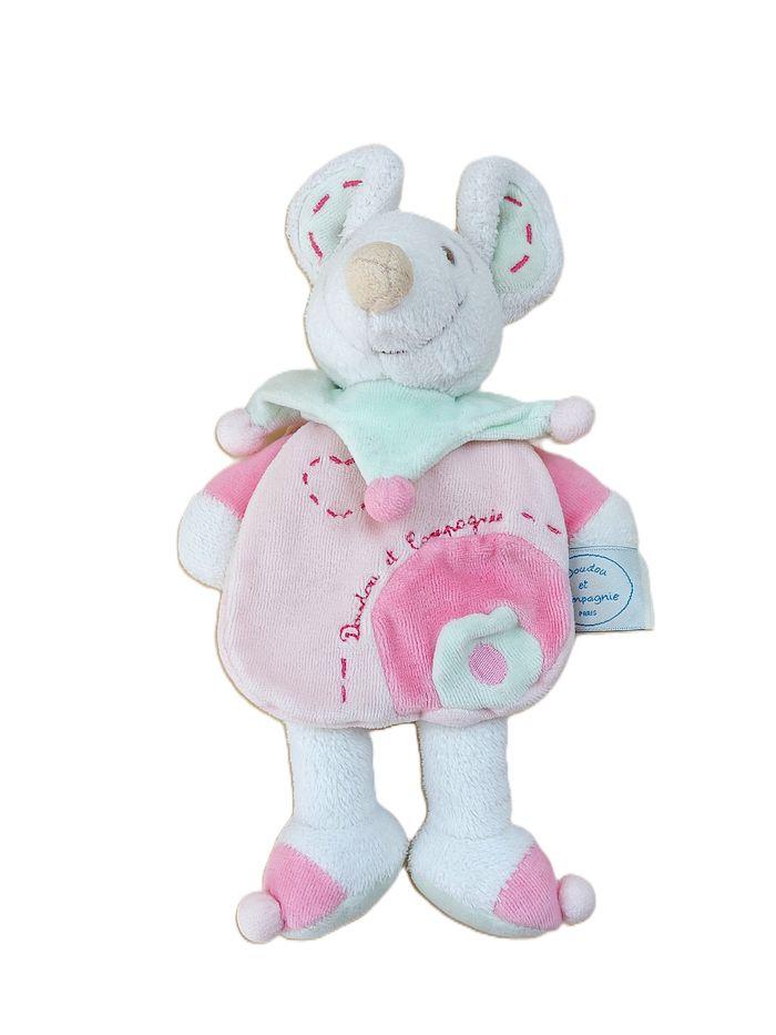 DOUDOU ET COMPAGNIE souris cape rose vert coeur collerette Leonie 24 cm - photo numéro 1