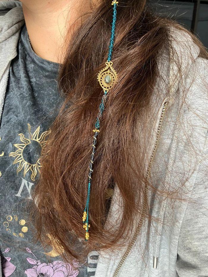 Bijou de cheveux - ateba - en macramé avec pierre de Labradorite - photo numéro 6