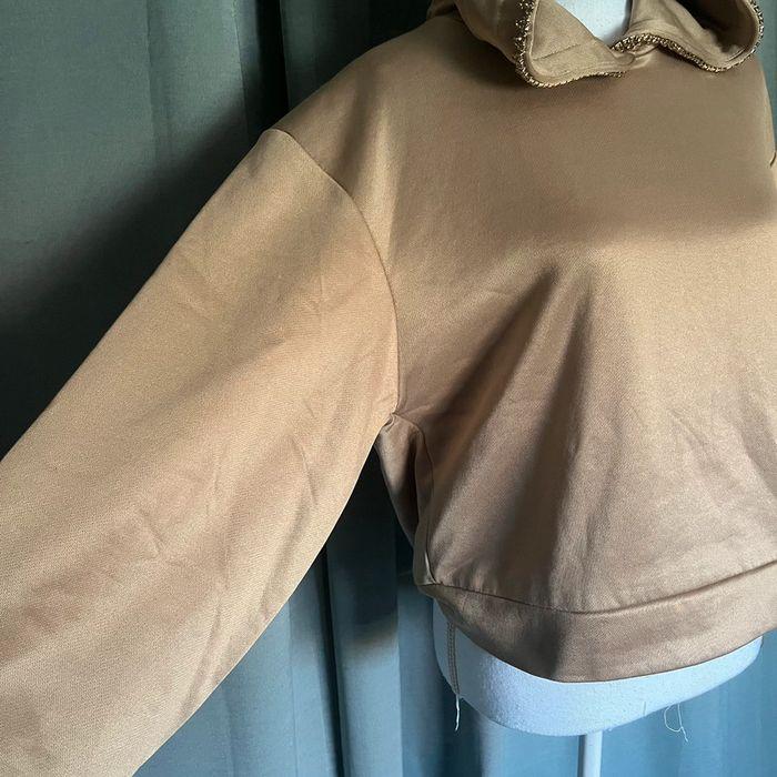 Sweat à capuche beige / marron avec strass neuf - photo numéro 3