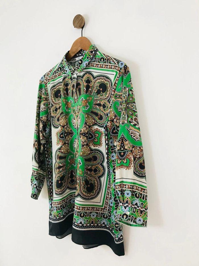 Chemise Zara satinée verte à motifs cachemire, taille S - photo numéro 2