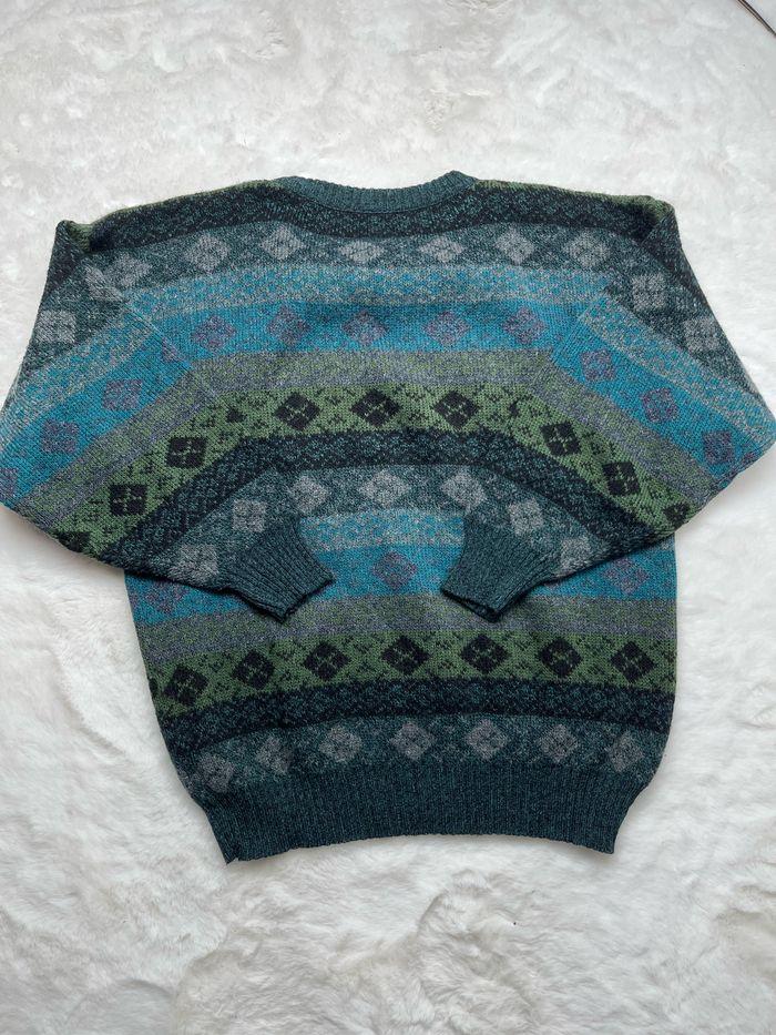 Pull vintage en laine avec motif vert taille M - photo numéro 5