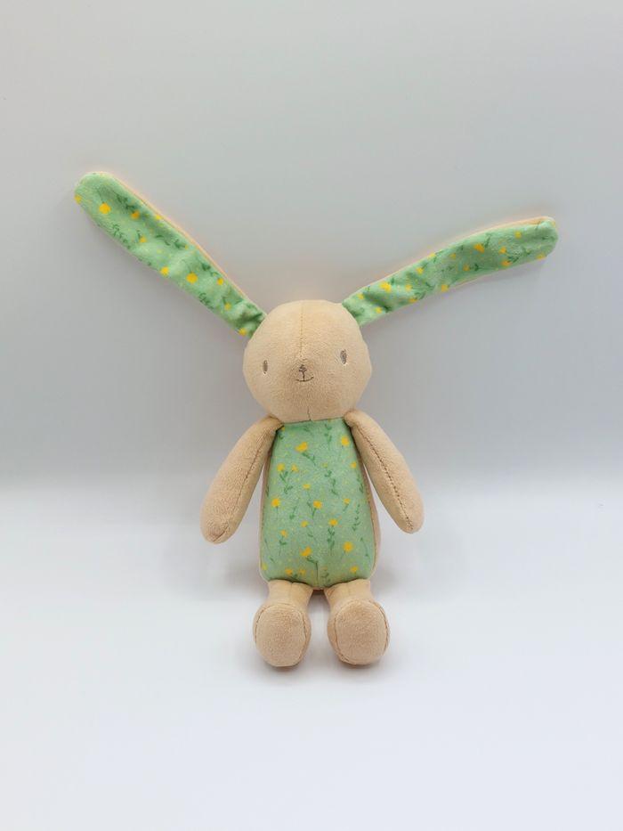 Peluche doudou lapin beige vert KLORANE l’âme botanique 20/30 cm fleurs jaunes - photo numéro 1