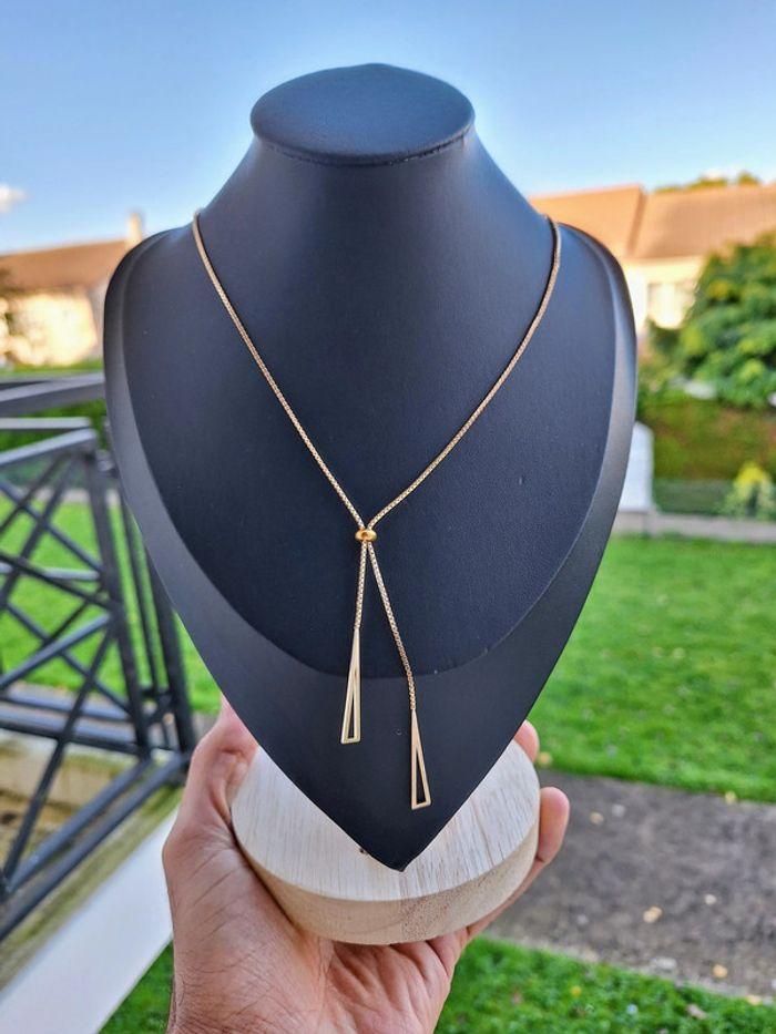 Collier en acier inoxydable avec doubles triangles dorés - photo numéro 1