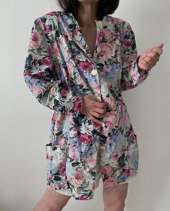 Oversized blazer long motif florale 100% coton - photo numéro 10