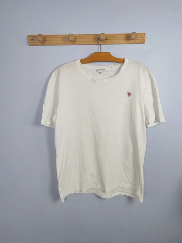 T-shirt US Polo Assn Blanc Logo Imprimé Bordeaux Taille L Homme - photo numéro 1