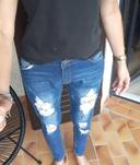 Jeans slim, troué, bleu, L