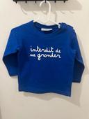 interdit de me gronder t-shirt manche longue bleu 12mois