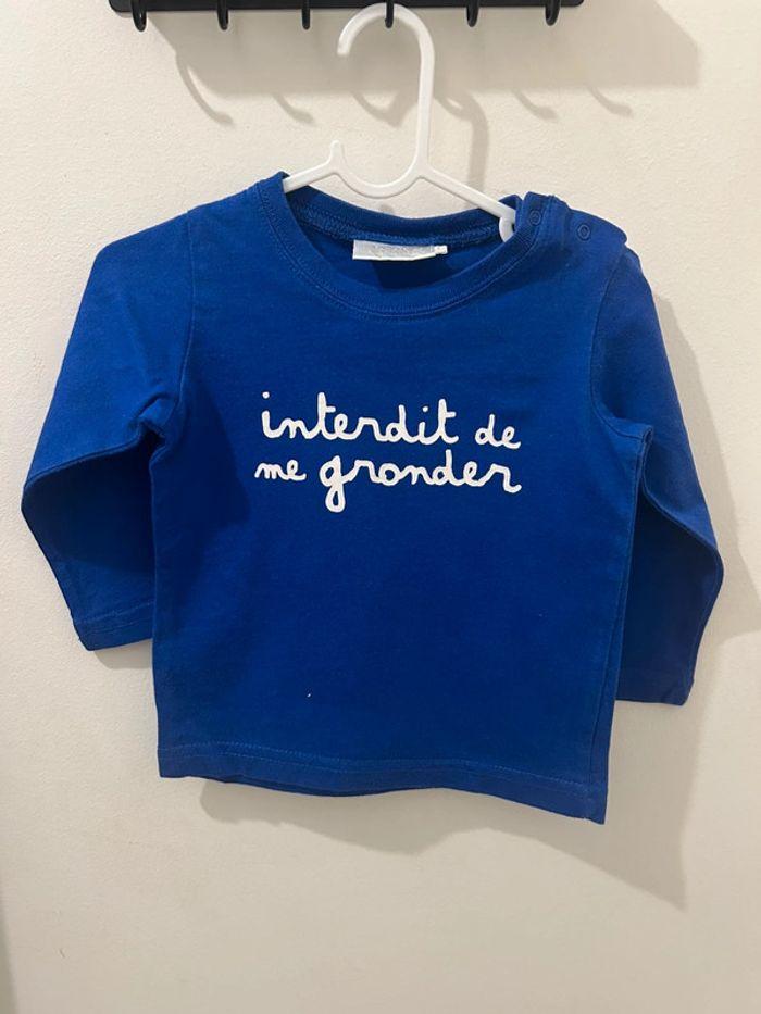 interdit de me gronder t-shirt manche longue bleu 12mois - photo numéro 1