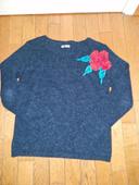 Pull Damart broderie fleur mohair laine