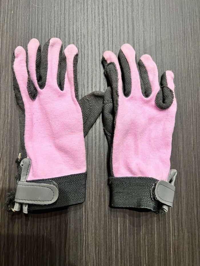 Gants d’équitation rose et gris - photo numéro 1