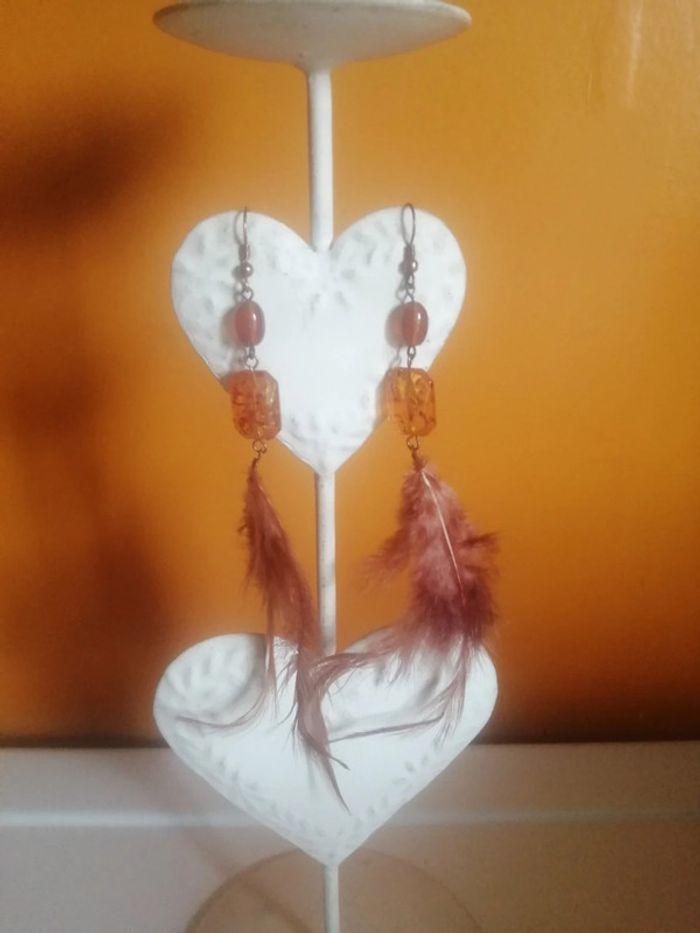 🌸Boucles d'oreilles perles et plume apache "Nature Bijoux" 🌸 - photo numéro 1