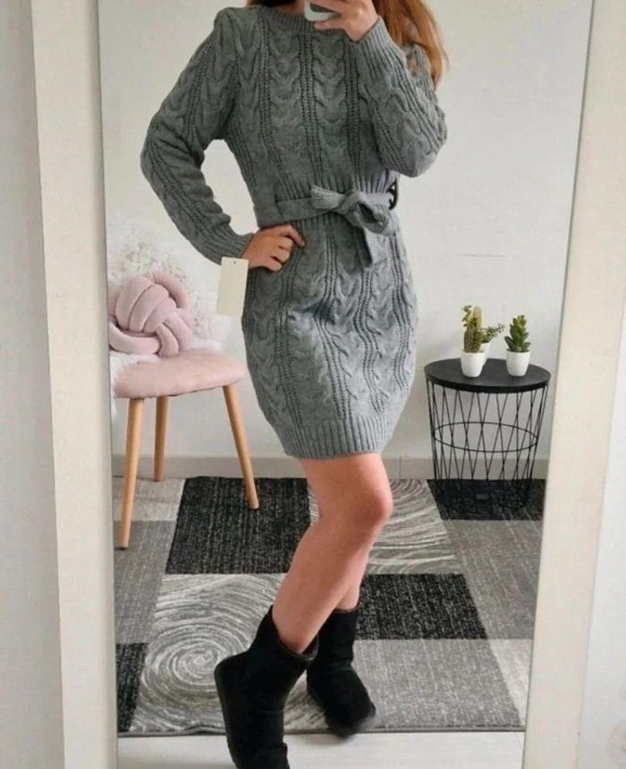 Robe-pull en maille épaisse gris