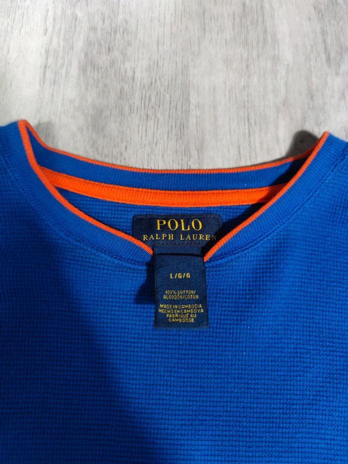 Pull Ralph Lauren Nid D'abeilles Bleu Logo Brodé Orange Taille L Homme - photo numéro 6