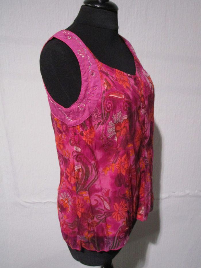 Blouse en voile fuchsia imprimé Jac Jac 40 NEUVE - photo numéro 4